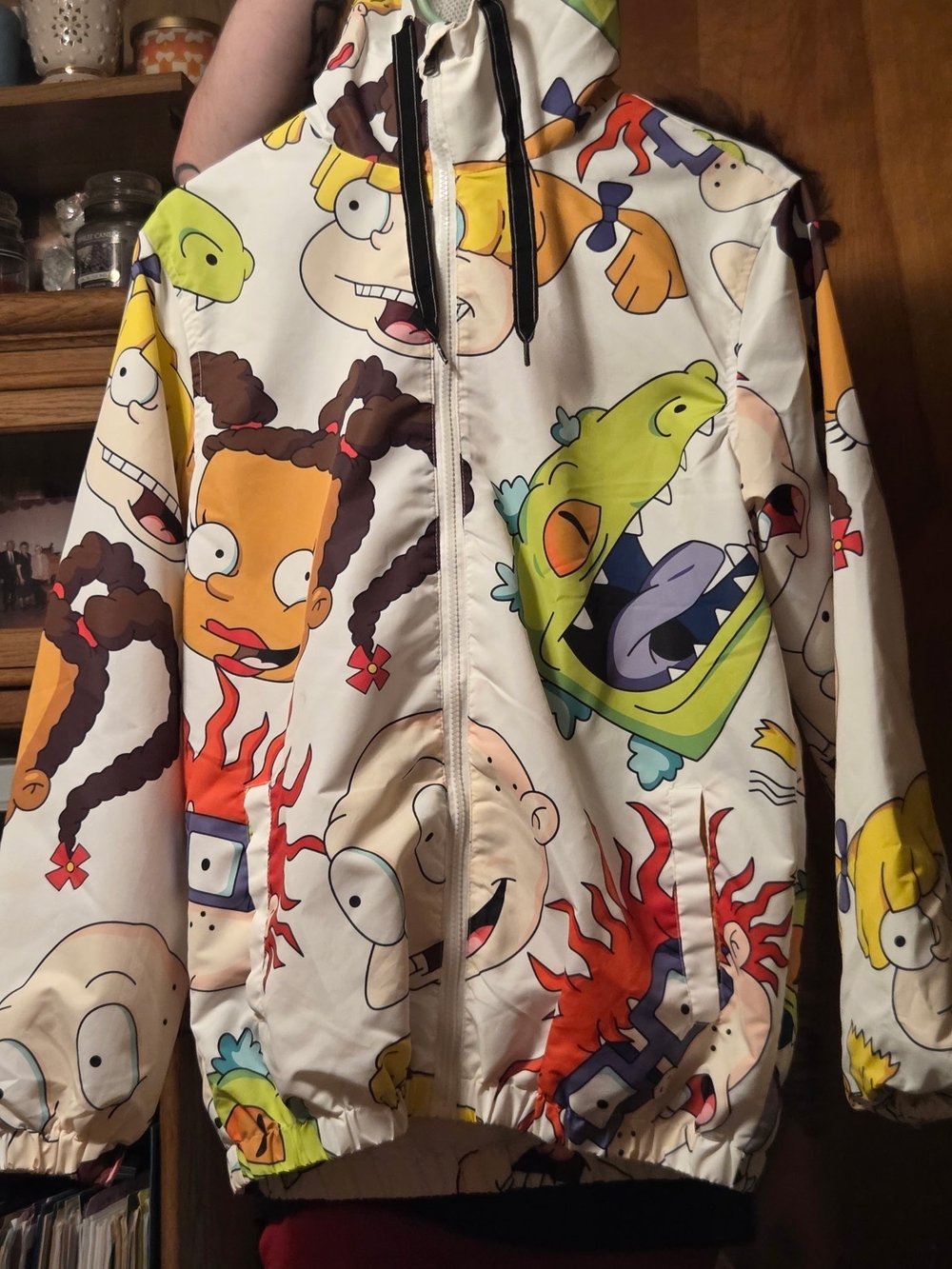 Members Only x Nickelodeon Cartoon Print Zip Jacket in White with Lime Accents